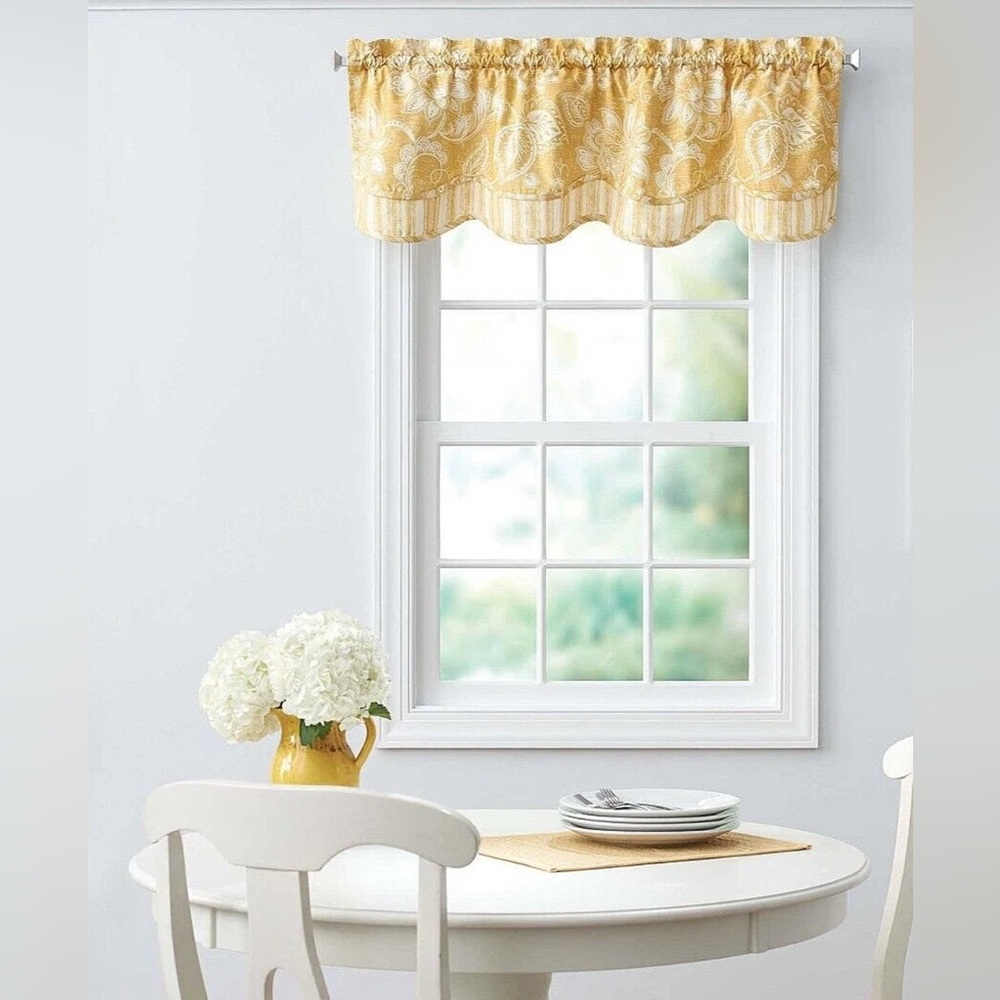 Better Homes and Gardens Botanical Garden Valance in Mustard/Cream 60X16”in.